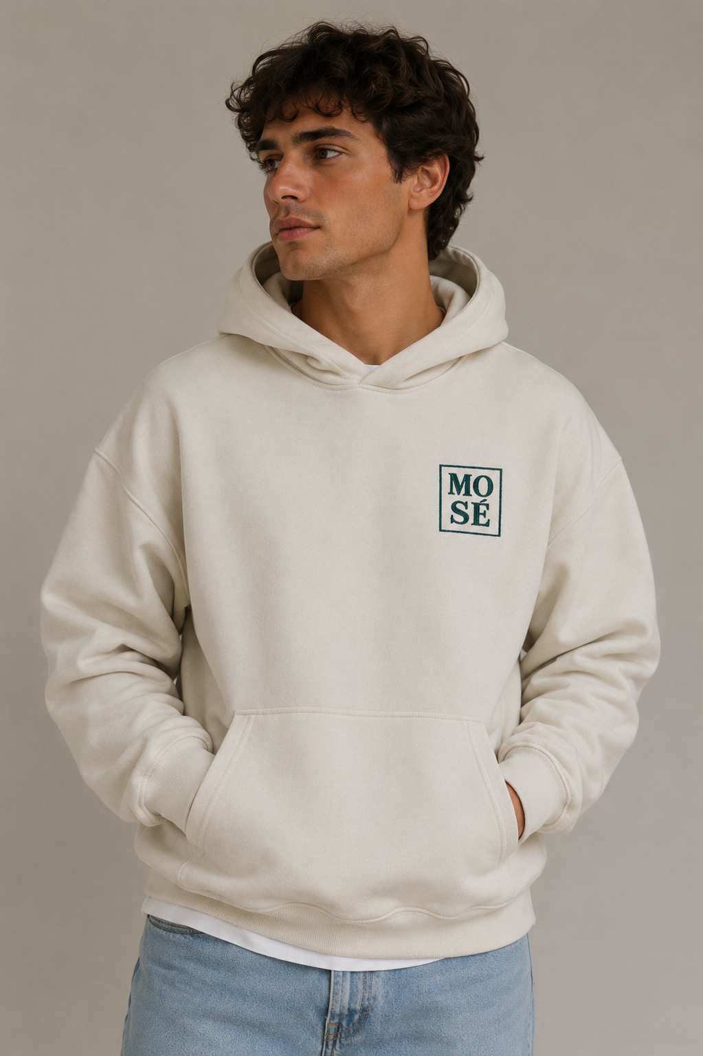 MOSE Block Hoodie Beige & Emerald