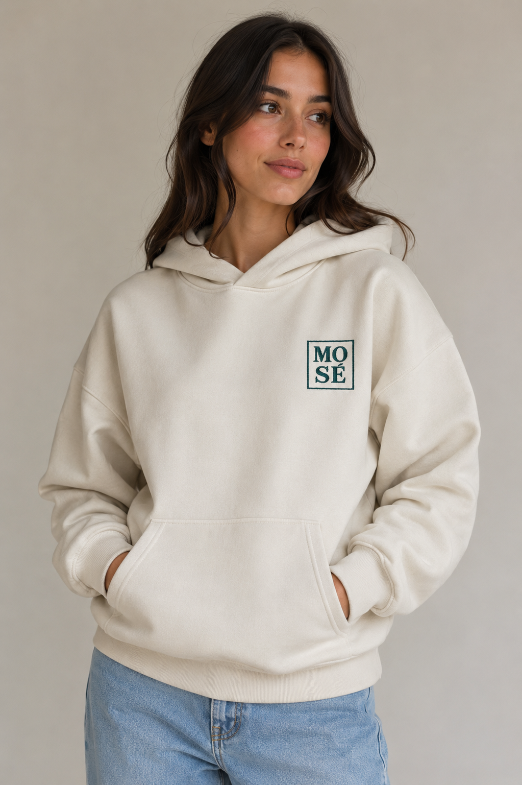 MOSE Block Hoodie Beige & Emerald